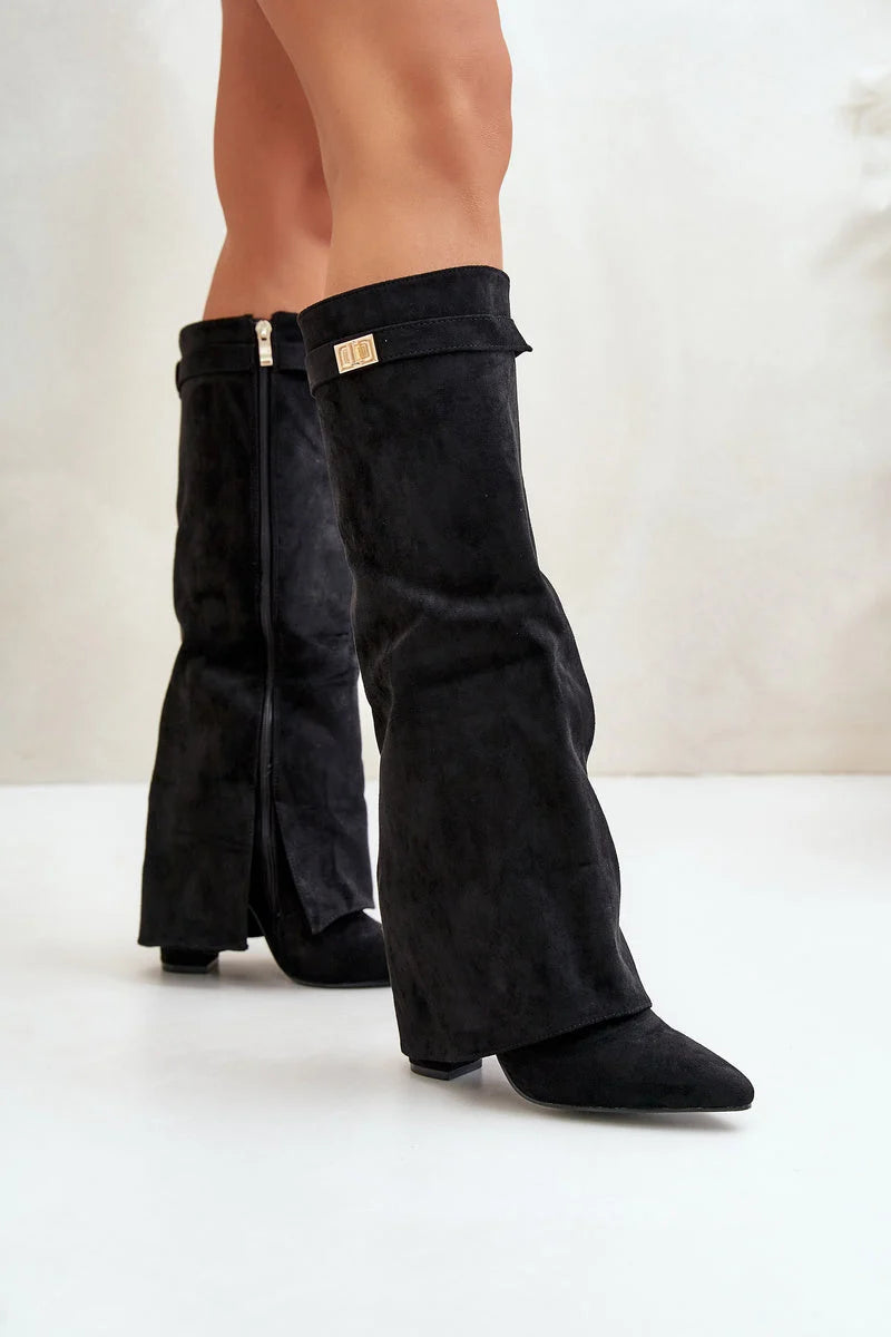 Kiara Women's Black Knee High Boots | Suede, Block Heel 4