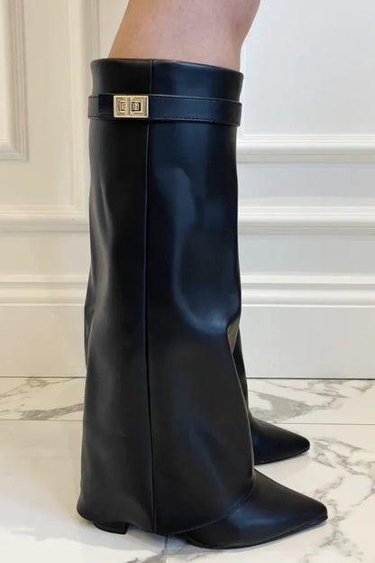 Kiara Women's Black Knee High Boots | Suede, Block Heel 9