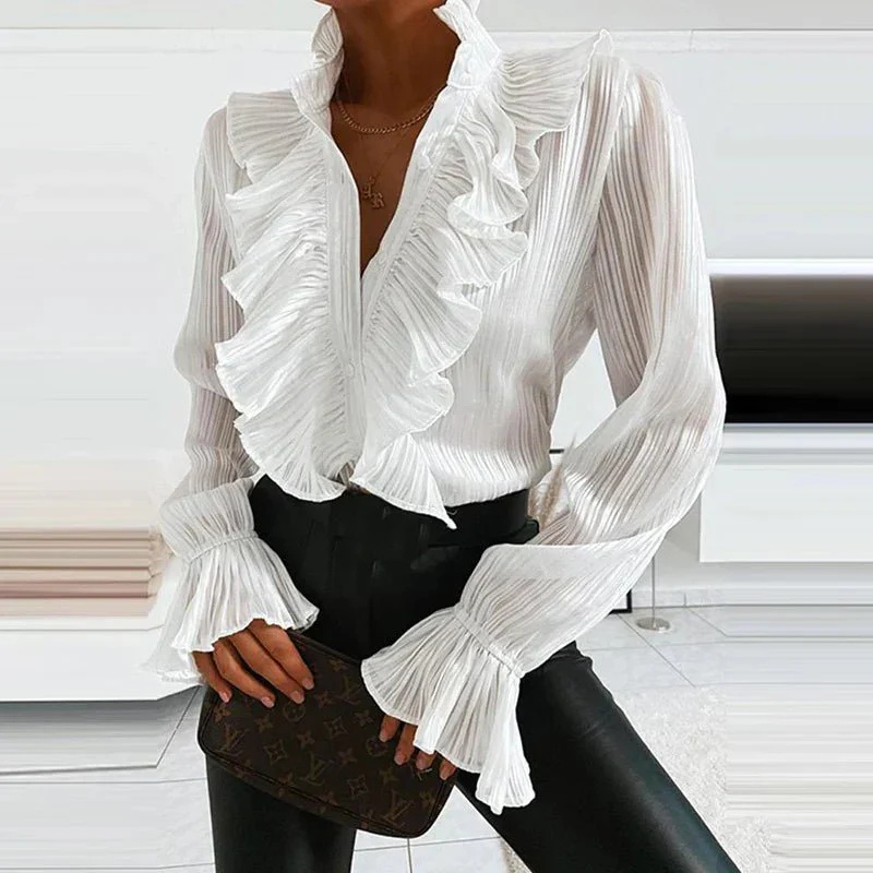 Lara Women's Blouse | Long Sleeve Ruffle Design, Elegant Fit 0