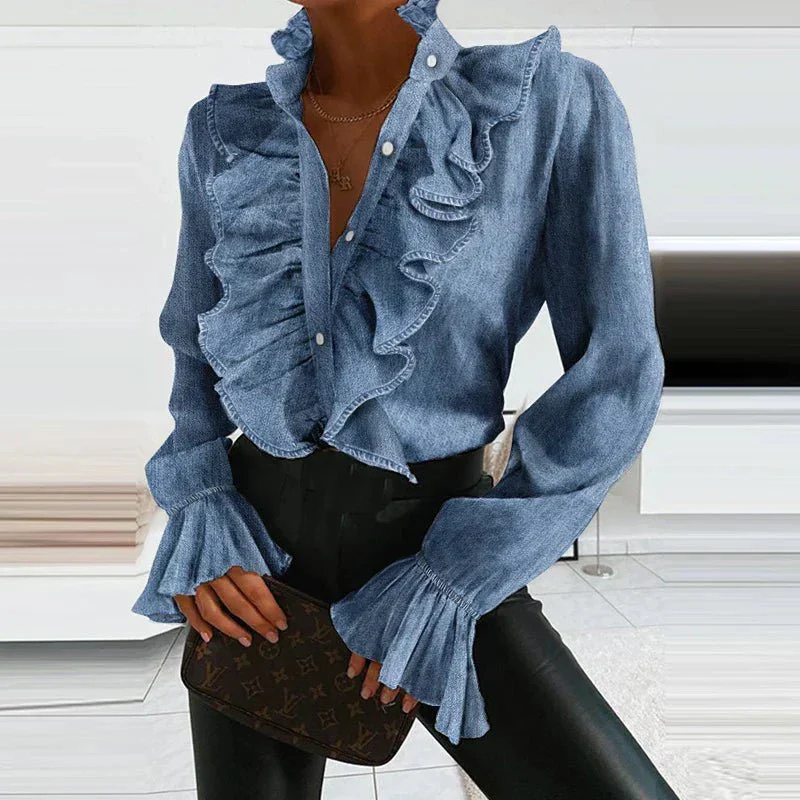 Lara Women's Blouse | Long Sleeve Ruffle Design, Elegant Fit 2