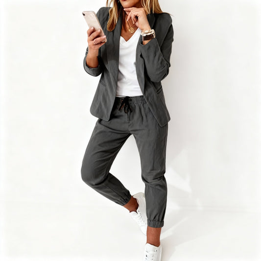 Lina Women's Blazer Set | Linen-Polyester Blend, Casual Elegance 0