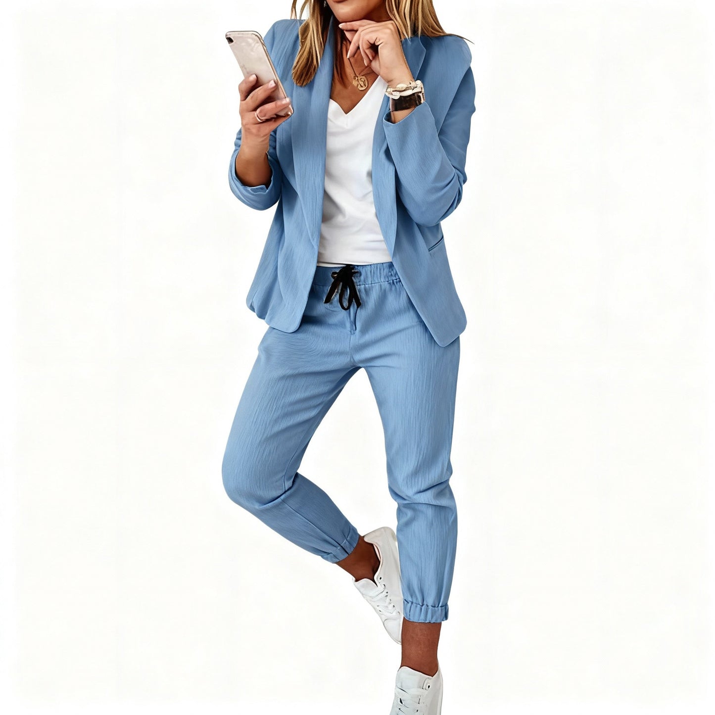 Lina Women's Blazer Set | Linen-Polyester Blend, Casual Elegance 2