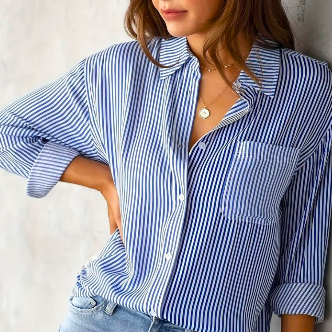 Lina Women's Blouse | Long Sleeve Striped Summer Top, Versatile Style 0