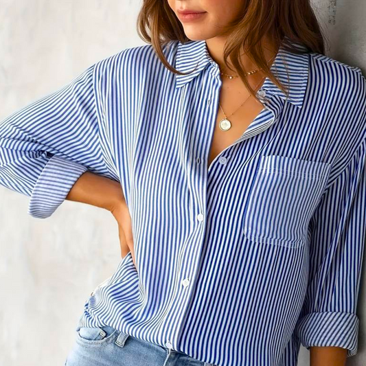 Lina Women's Blouse | Long Sleeve Striped Summer Top, Versatile Style 0