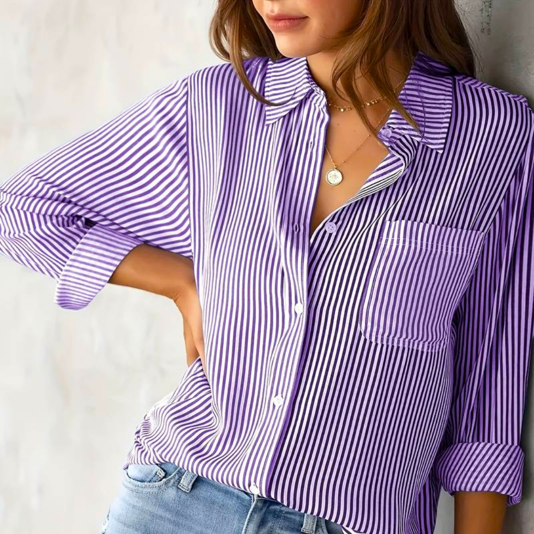 Lina Women's Blouse | Long Sleeve Striped Summer Top, Versatile Style 3