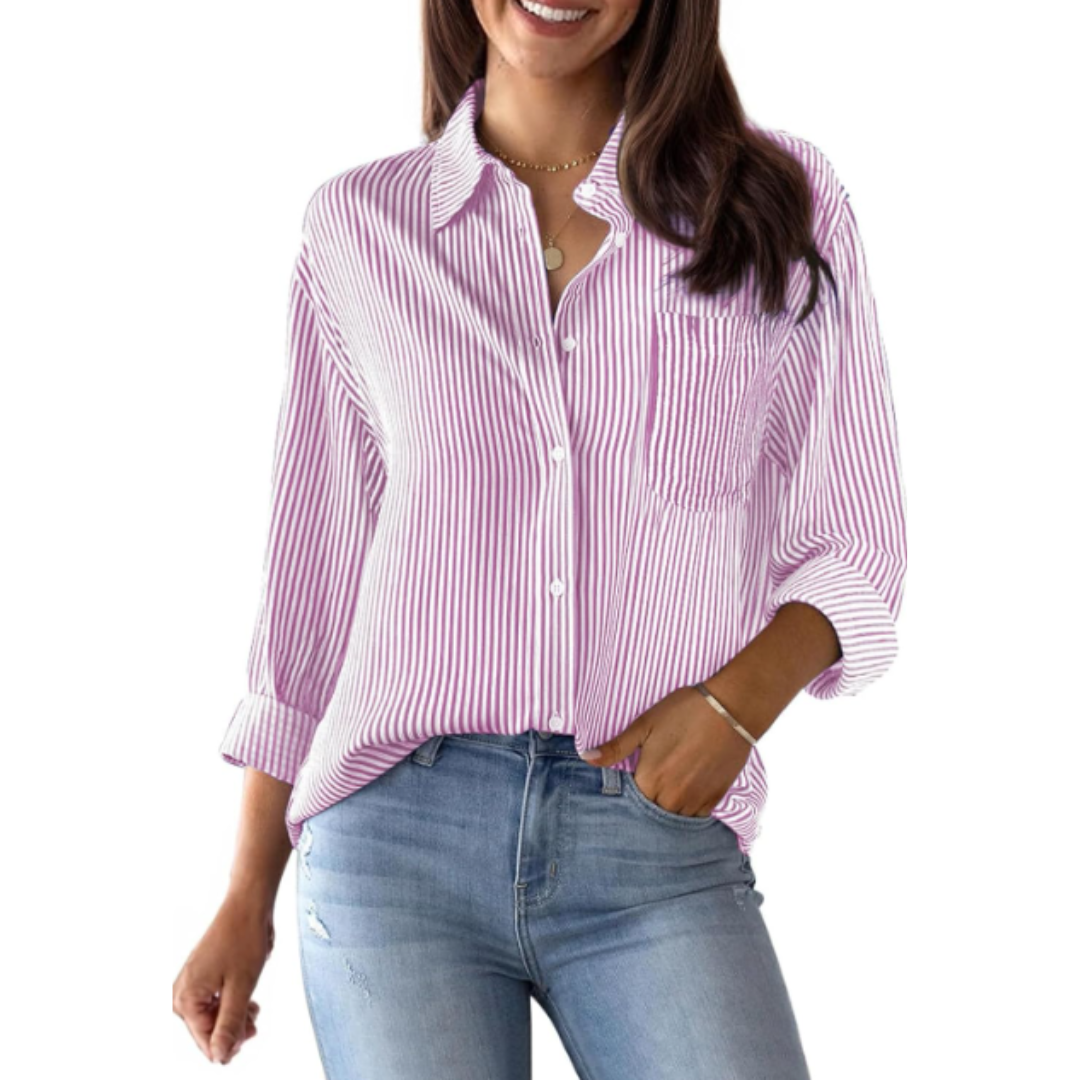 Lina Women's Blouse | Long Sleeve Striped Summer Top, Versatile Style 4