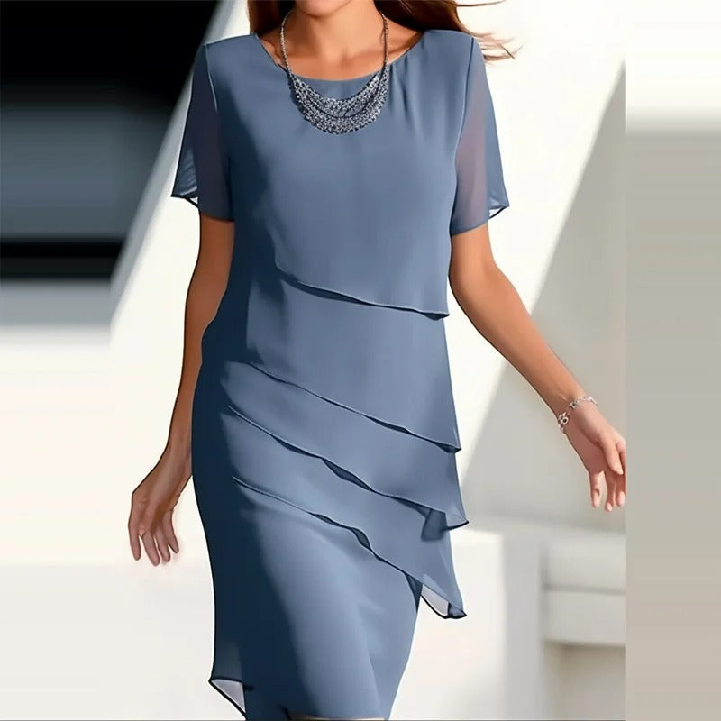 Lina Women's Dress | Classic Blue Formal Elegance 0