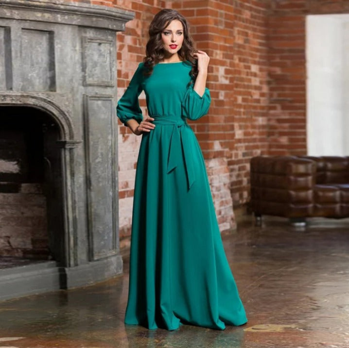 Lina Women's Maxi Dress | Elegant Long Sleeve, A-Line Cut 1