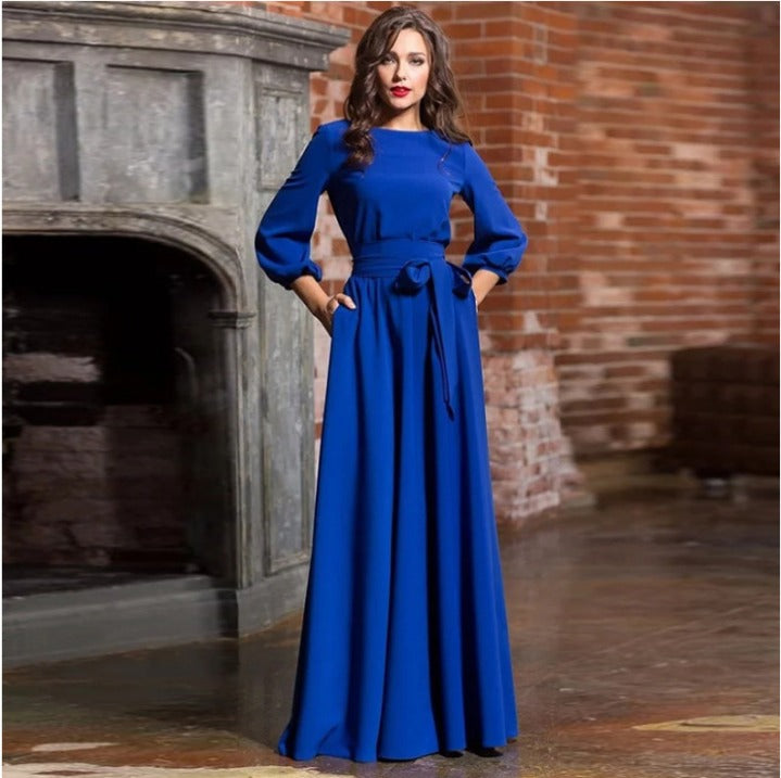 Lina Women's Maxi Dress | Elegant Long Sleeve, A-Line Cut 3