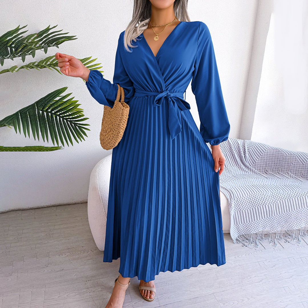 Lina Women's Maxi Dress | Pleated Long Sleeve Elegance 2