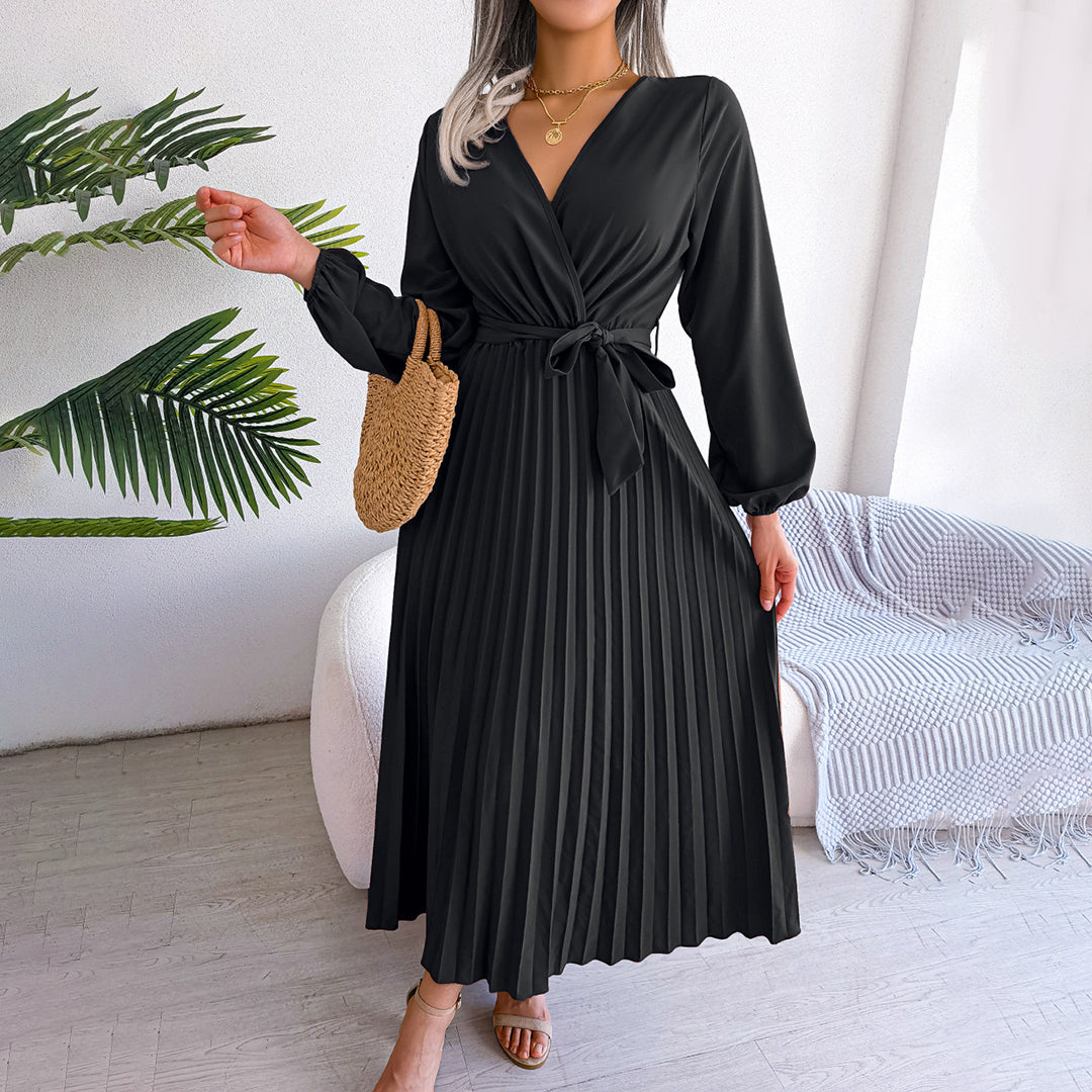 Lina Women's Maxi Dress | Pleated Long Sleeve Elegance 3