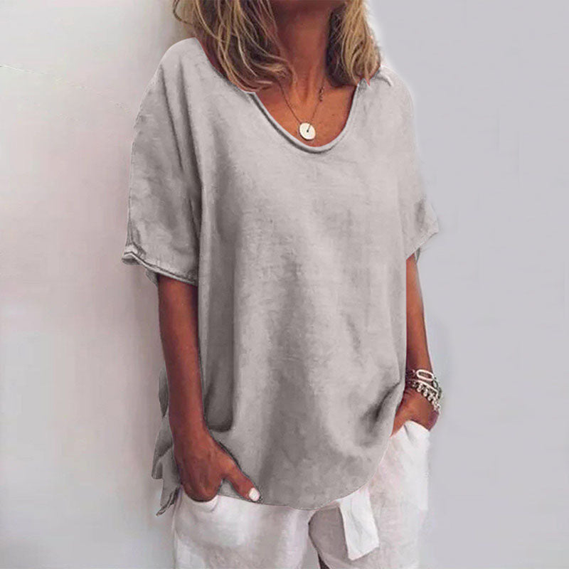 Lina Women's White Blouse | Relaxed Fit, Short Sleeve Summer Top 1