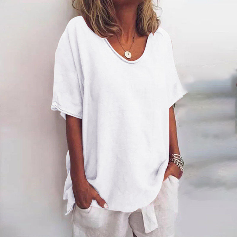 Lina Women's White Blouse | Relaxed Fit, Short Sleeve Summer Top 2