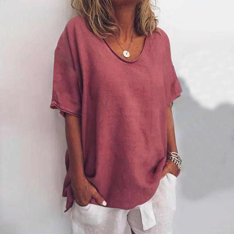 Lina Women's White Blouse | Relaxed Fit, Short Sleeve Summer Top 3