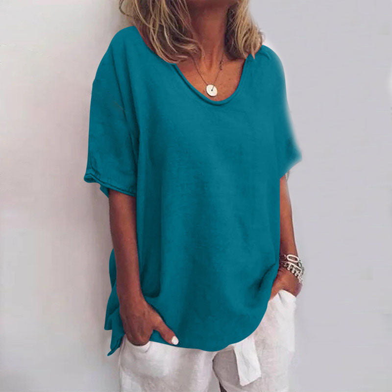 Lina Women's White Blouse | Relaxed Fit, Short Sleeve Summer Top 4