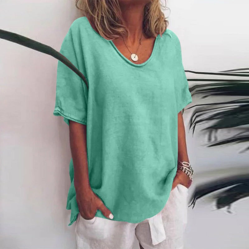 Lina Women's White Blouse | Relaxed Fit, Short Sleeve Summer Top 5