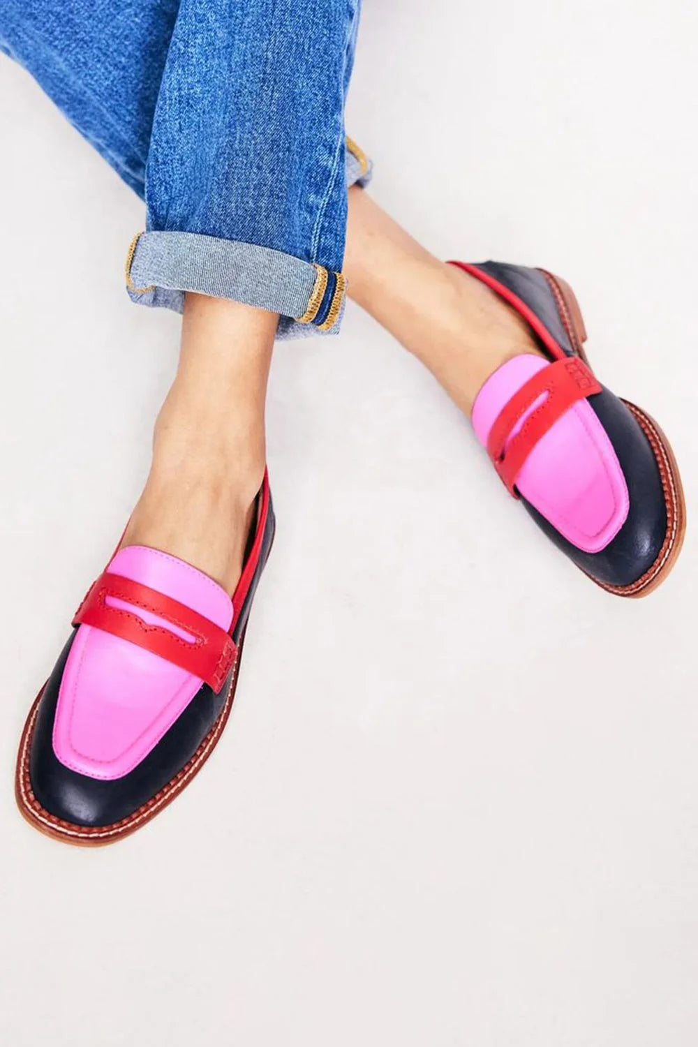 Liora Women's Black Penny Loafers | Color Block Accent, Slip-On Design 0
