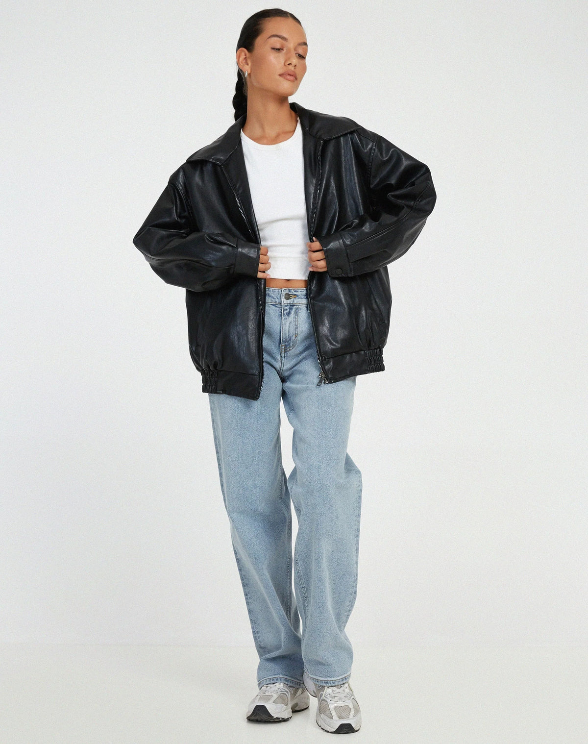 Liora Women's Bomber Jacket | Leather-Look Oversized Fit 4