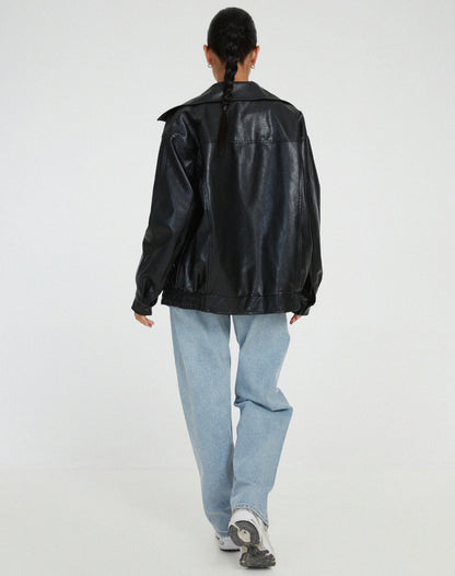 Liora Women's Bomber Jacket | Leather-Look Oversized Fit 5