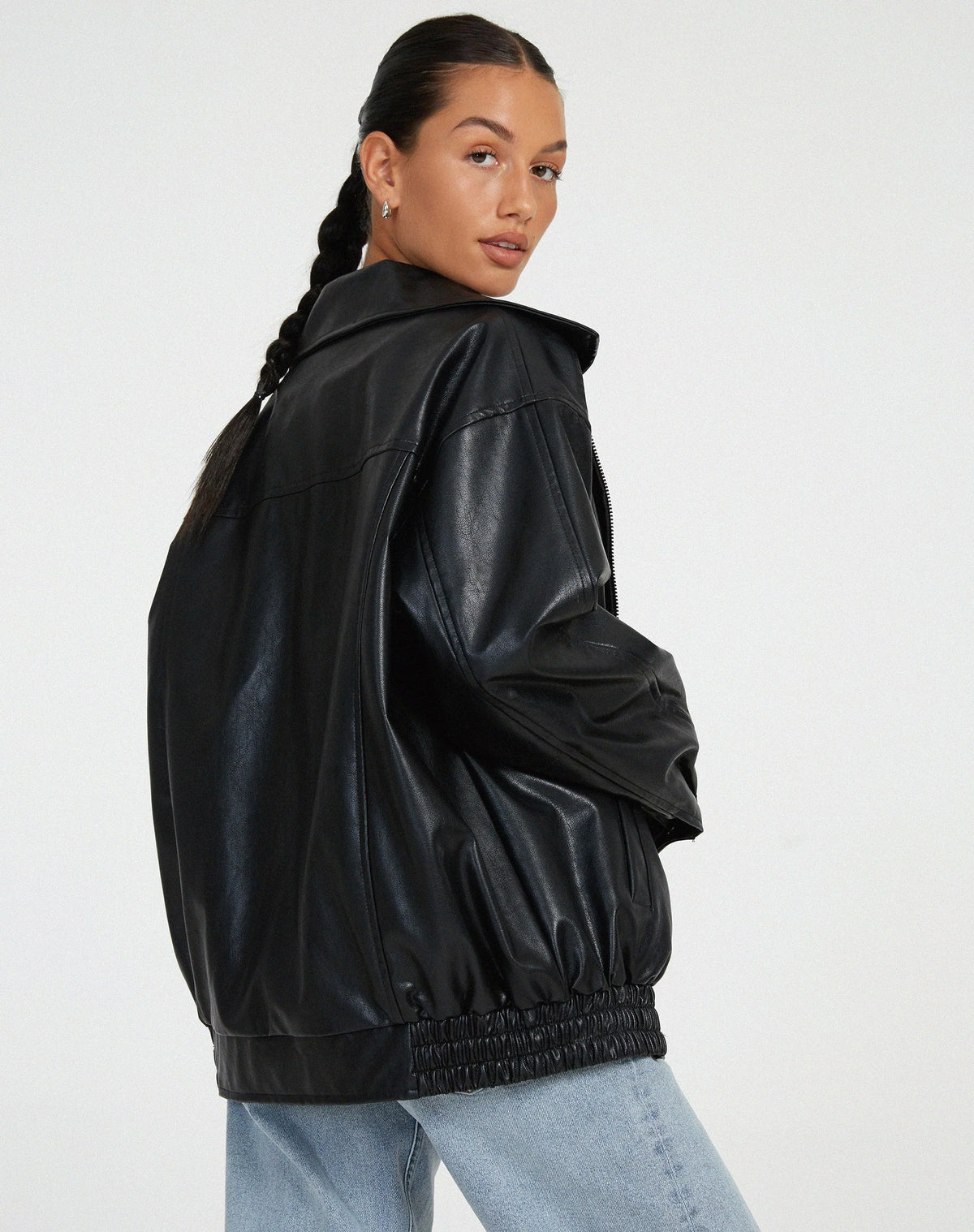 Liora Women's Bomber Jacket | Leather-Look Oversized Fit 7