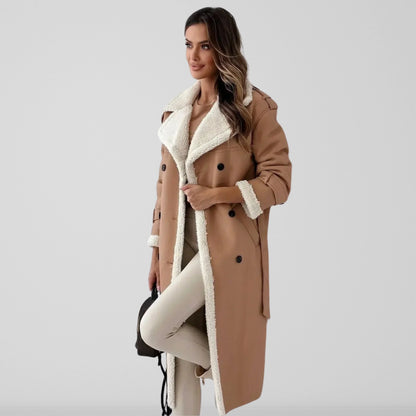 Liora Women's Long Coat | Elegant Sherpa Lining, Double Row Buttons 3