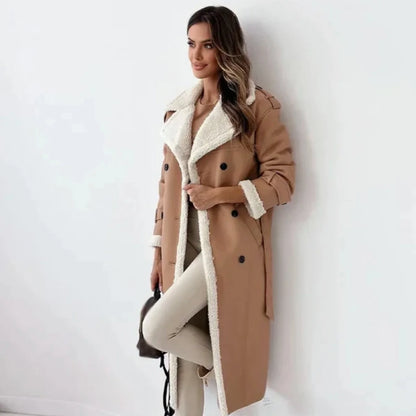 Liora Women's Long Coat | Elegant Sherpa Lining, Double Row Buttons 5