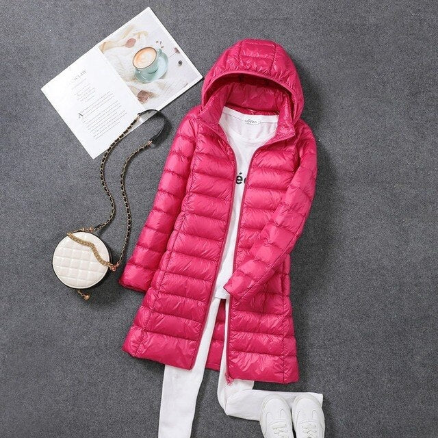 Liora Women's Long Down Coat | Premium White Duck Down, Detachable Hood 0