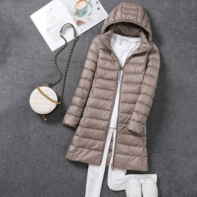 Liora Women's Long Down Coat | Premium White Duck Down, Detachable Hood 3