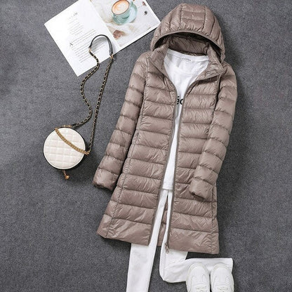 Liora Women's Long Down Coat | Premium White Duck Down, Detachable Hood 3