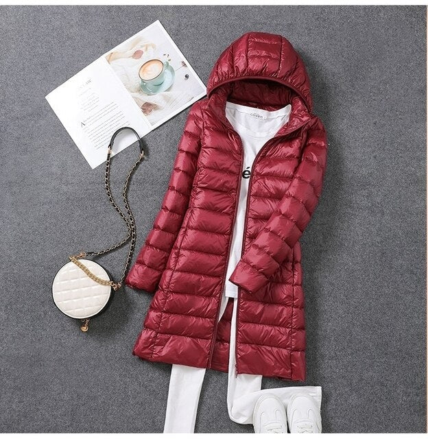 Liora Women's Long Down Coat | Premium White Duck Down, Detachable Hood 4