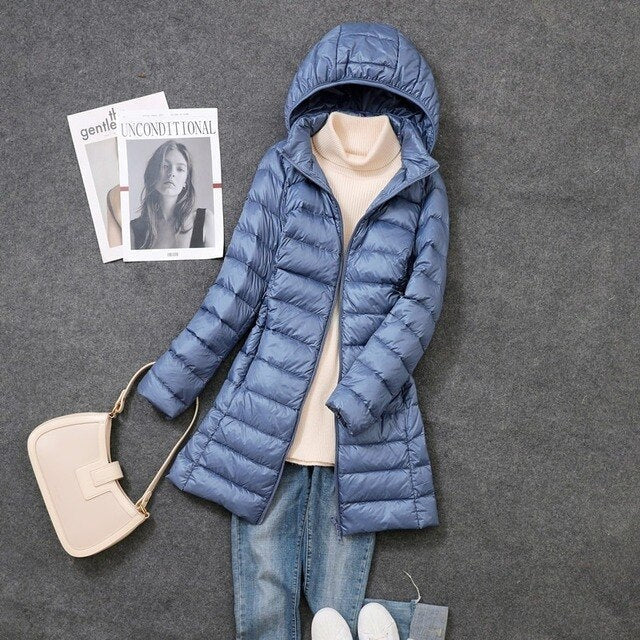 Liora Women's Long Down Coat | Premium White Duck Down, Detachable Hood 5