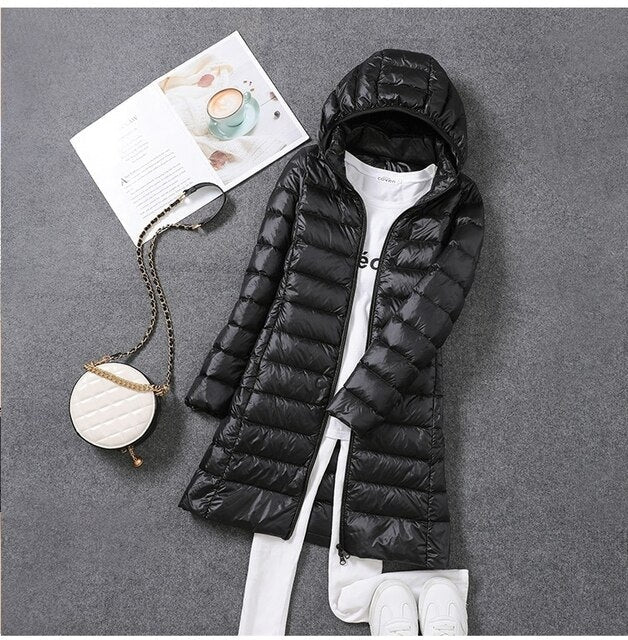 Liora Women's Long Down Coat | Premium White Duck Down, Detachable Hood 6