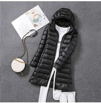 Liora Women's Long Down Coat | Premium White Duck Down, Detachable Hood 6