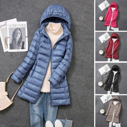 Liora Women's Long Down Coat | Premium White Duck Down, Detachable Hood 7