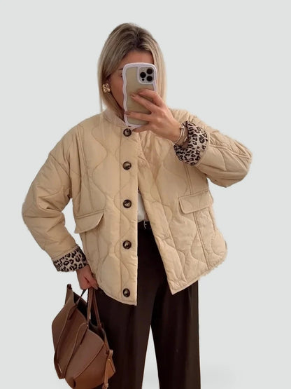 Liora Women's Quilted Coat | Leopard Lining, Loose Fit 1