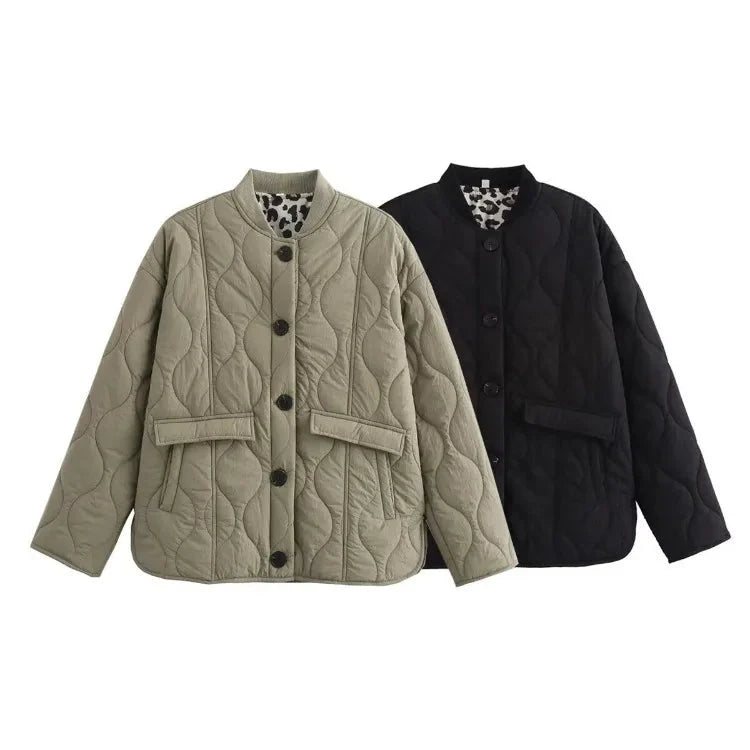 Liora Women's Quilted Coat | Leopard Lining, Loose Fit 5