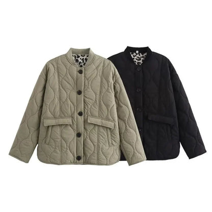 Liora Women's Quilted Coat | Leopard Lining, Loose Fit 5