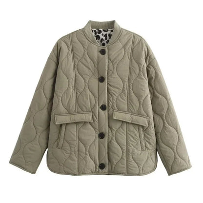 Liora Women's Quilted Coat | Leopard Lining, Loose Fit 6