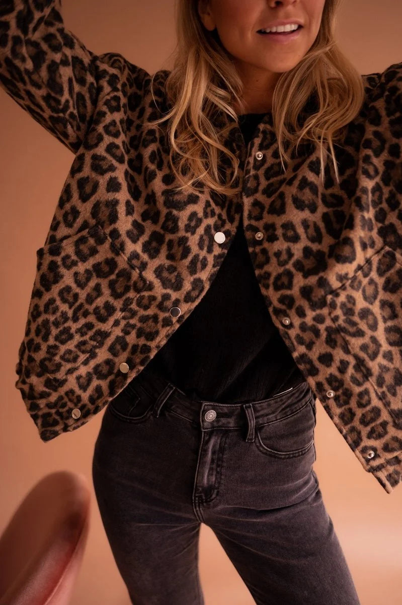 Liora Women's Quilted Jacket | Oversized Leopard Print, Snap Front 1