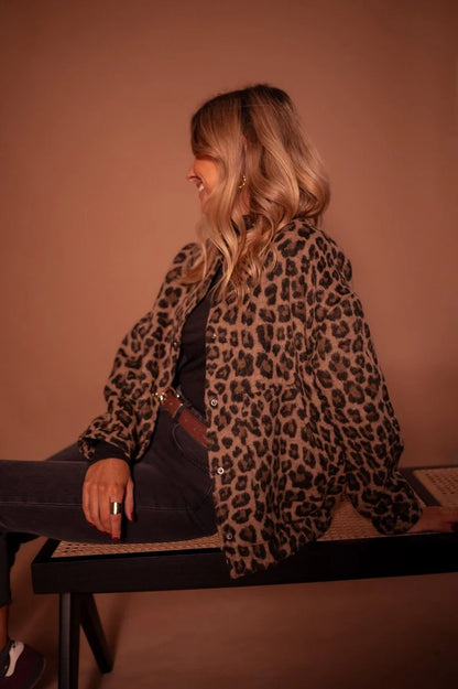 Liora Women's Quilted Jacket | Oversized Leopard Print, Snap Front 2