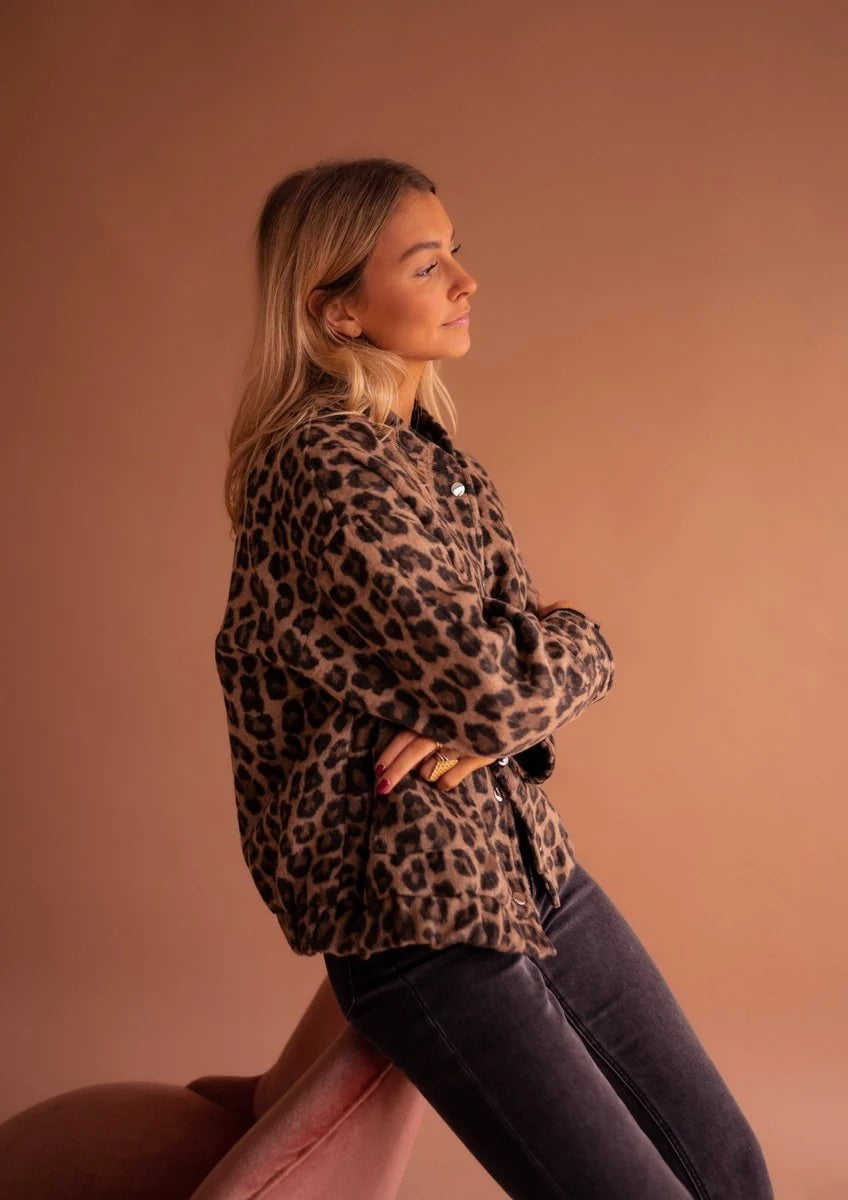 Liora Women's Quilted Jacket | Oversized Leopard Print, Snap Front 5