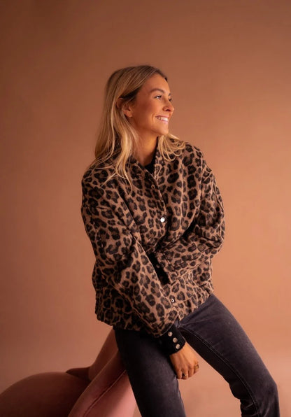 Liora Women's Quilted Jacket | Oversized Leopard Print, Snap Front 6