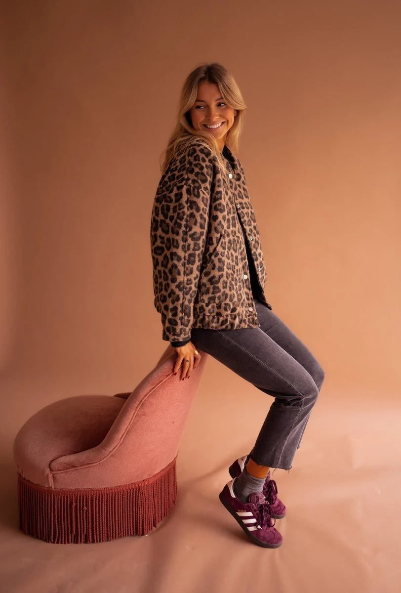 Liora Women's Quilted Jacket | Oversized Leopard Print, Snap Front 7