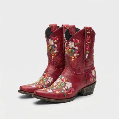 Liora Women's Western Ankle Boots | Floral Embroidery, Weather-Resistant 0