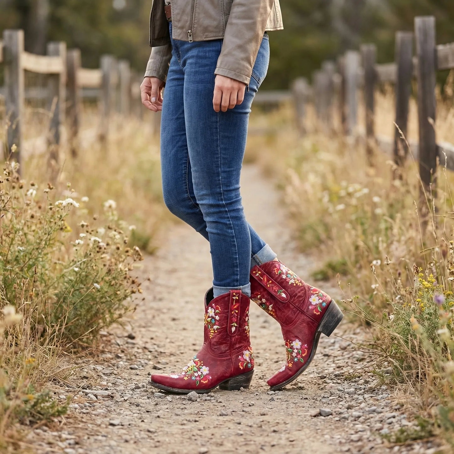 Liora Women's Western Ankle Boots | Floral Embroidery, Weather-Resistant 1