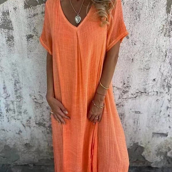 Luna Women's Summer Dress | Flattering V-Neck, Relaxed Fit Midi 0