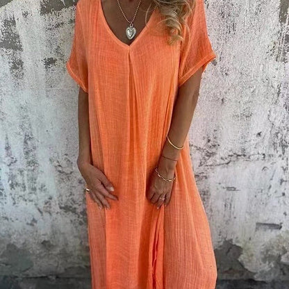 Luna Women's Summer Dress | Flattering V-Neck, Relaxed Fit Midi 0