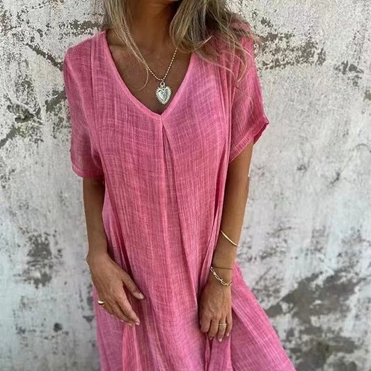 Luna Women's Summer Dress | Flattering V-Neck, Relaxed Fit Midi 1