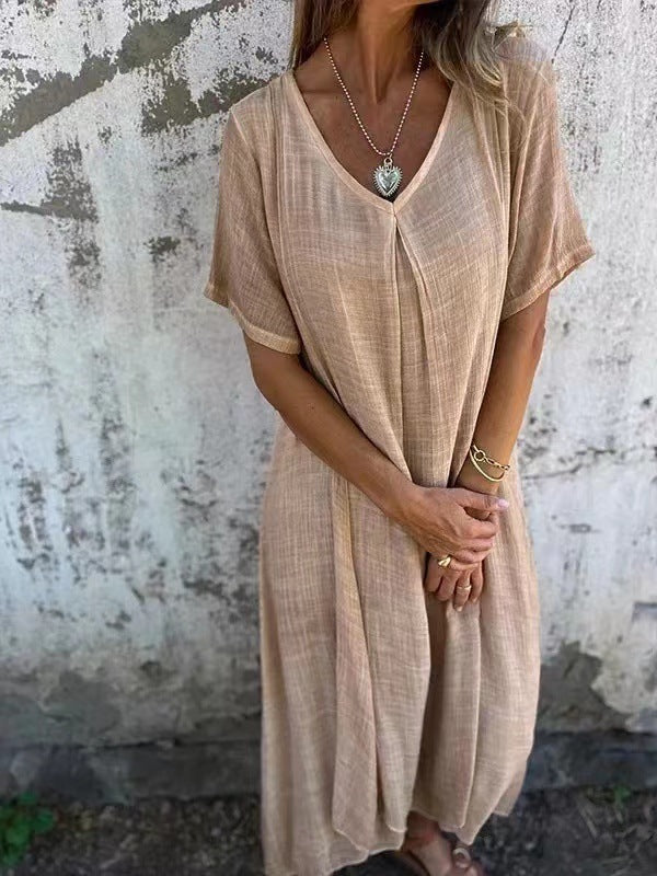 Luna Women's Summer Dress | Flattering V-Neck, Relaxed Fit Midi 3