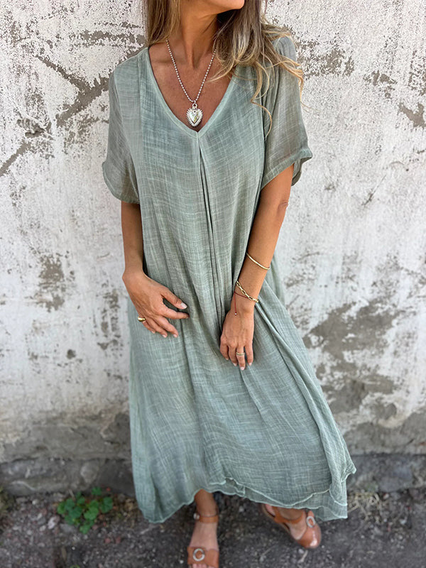 Luna Women's Summer Dress | Flattering V-Neck, Relaxed Fit Midi 4